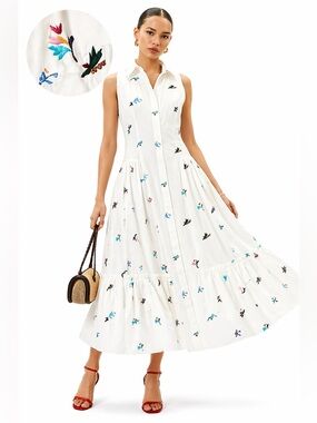 Prabal Gurung White Embroidered Cotton Midi Dress Size 12